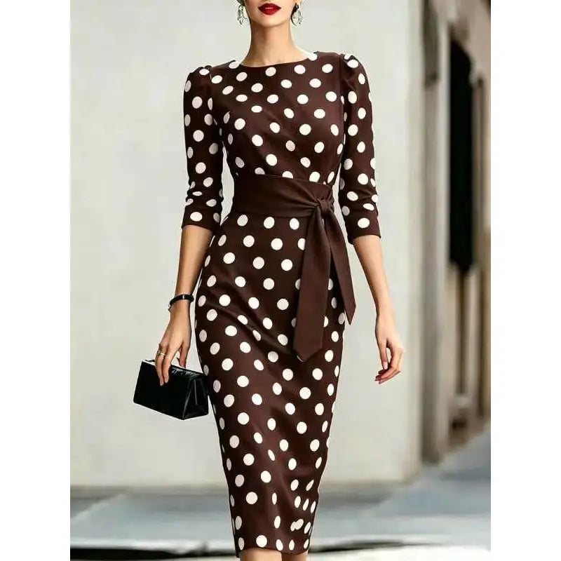 Polka Dot Belted Midi Dress — image 1