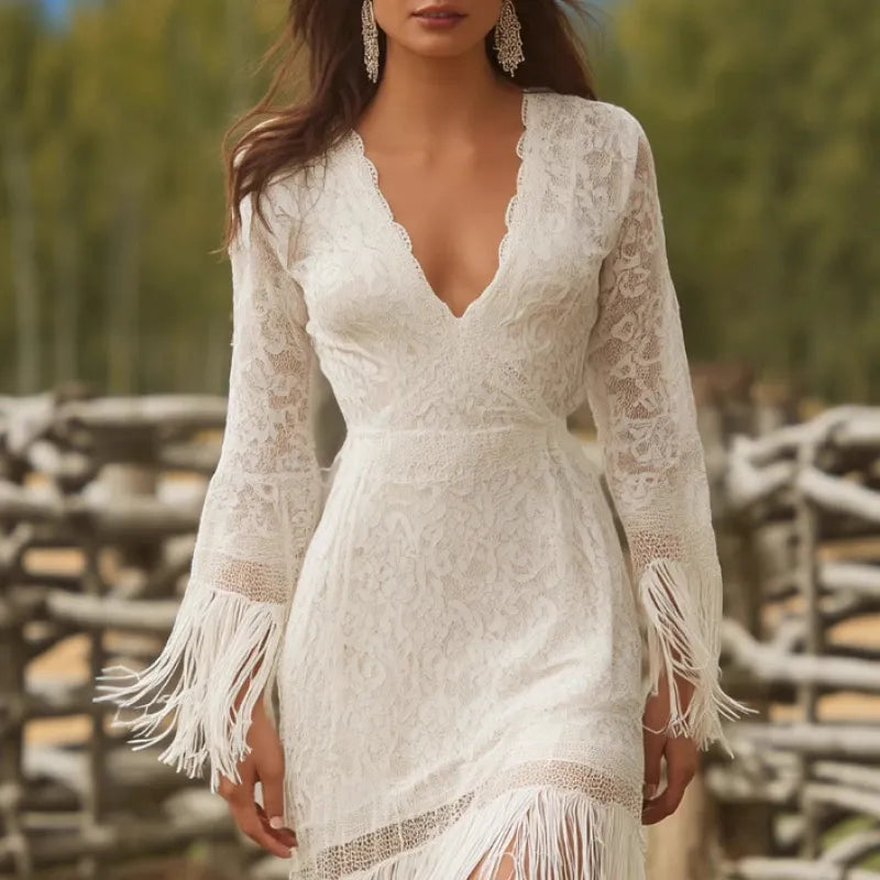 Lace Boho Tassel Maxi Dress — image 3