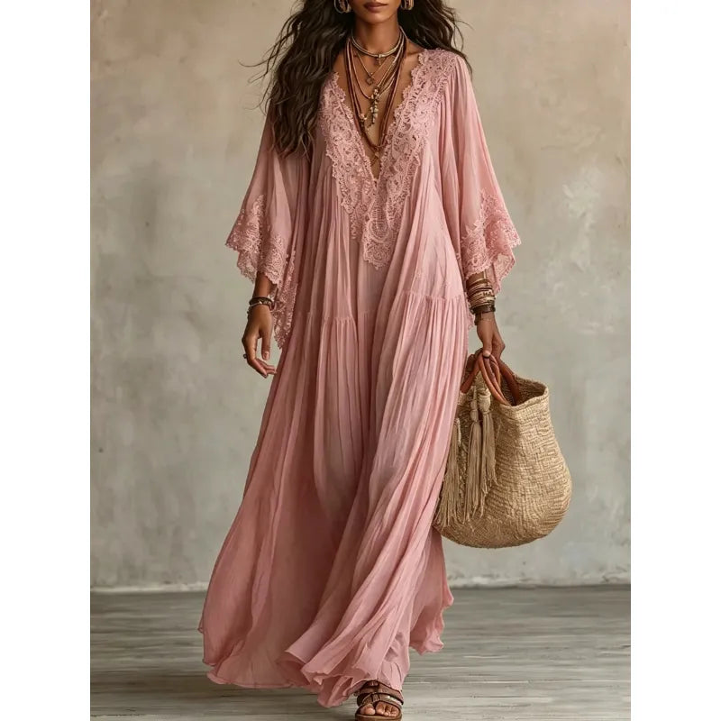 Lace Trim V-Neck Maxi Dress — image 4