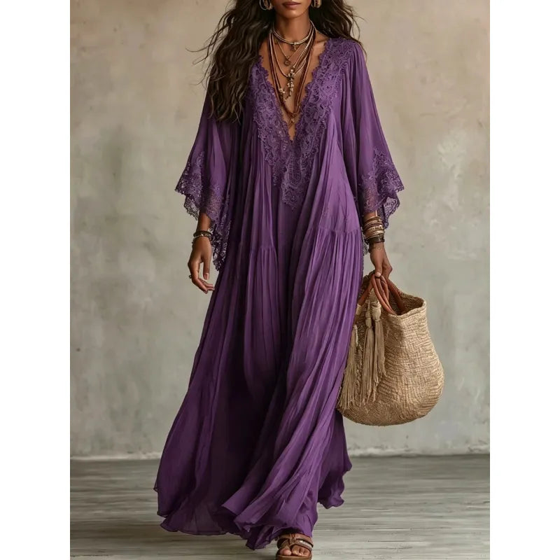 Lace Trim V-Neck Maxi Dress — image 3