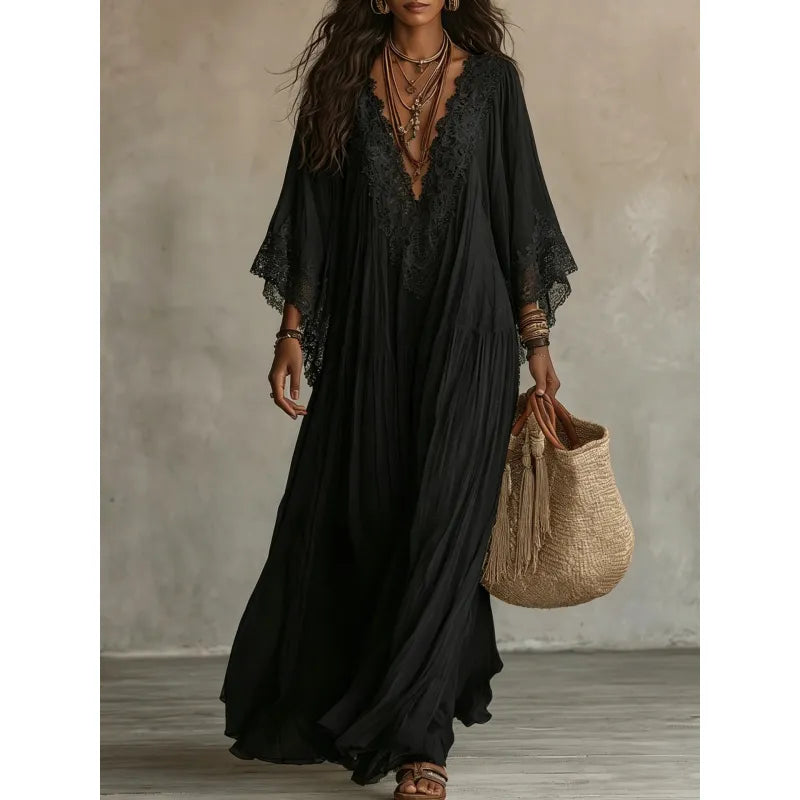 Lace Trim V-Neck Maxi Dress — image 5