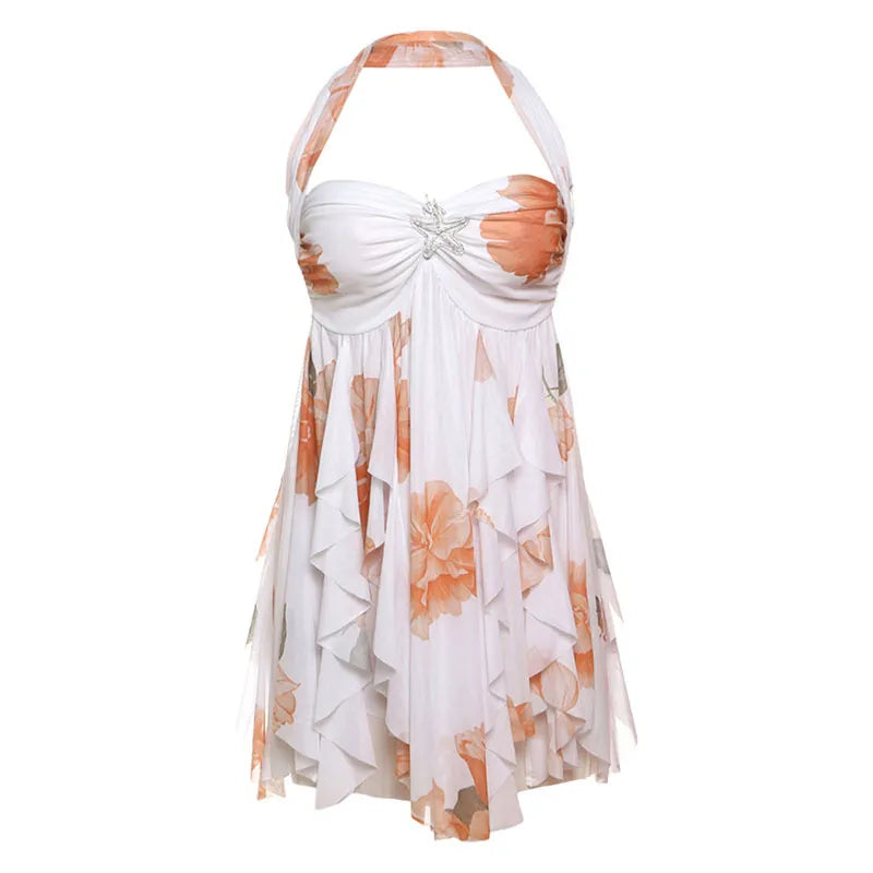 Mesh Halter Backless Mini Dress — image 1