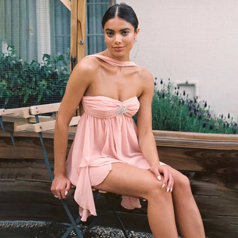 Mesh Halter Backless Mini Dress — image 6