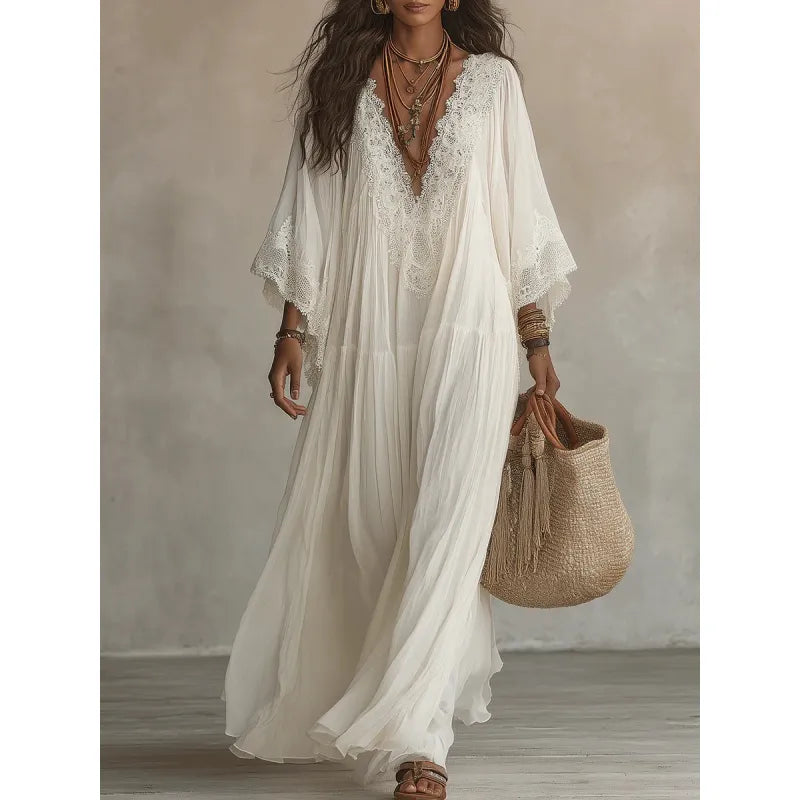 Lace Trim V-Neck Maxi Dress — image 2