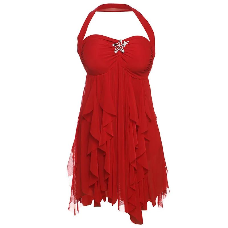 Mesh Halter Backless Mini Dress — image 3