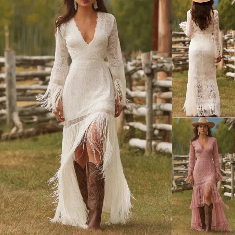 Lace Boho Tassel Maxi Dress — image 2