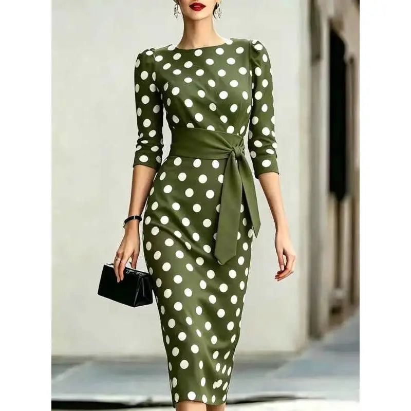 Polka Dot Belted Midi Dress — image 3