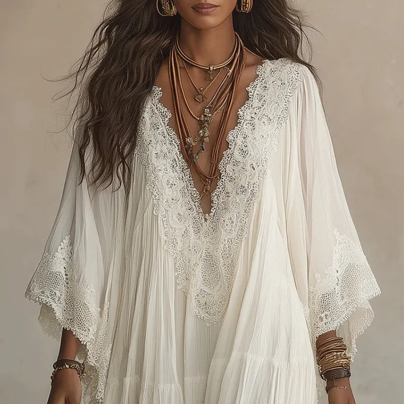 Lace Trim V-Neck Maxi Dress — image 6
