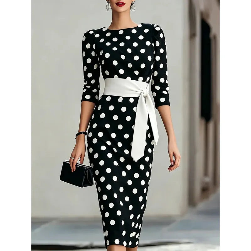 Polka Dot Belted Midi Dress — image 4