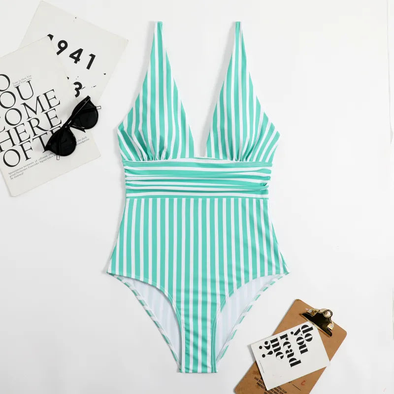 Striped Stretch One Piece Swimsuit — image 1